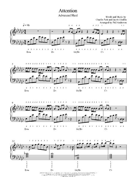 Attention by Charlie Puth Piano Sheet Music | Advanced Level | Sheet ...