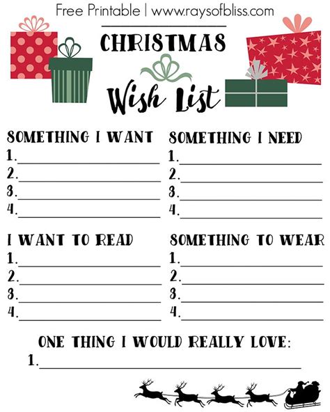 Christmas Wish List Free Printable using the 4 Gift Rule, Something You ...