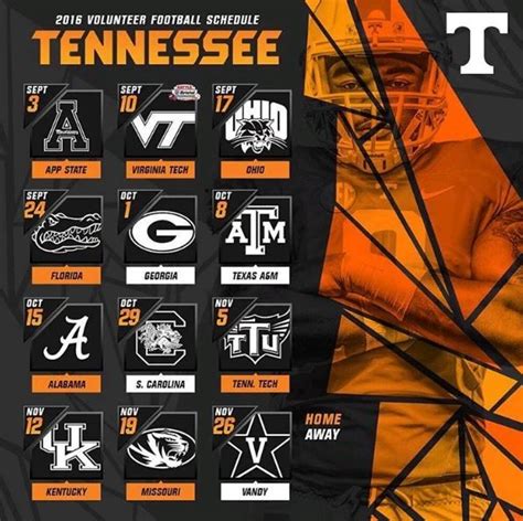 2016 Vols Football Schedule #vols | Tennessee, Tennessee football ...