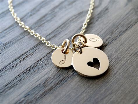 Gold Initial necklace Heart Necklace with Initials Mother
