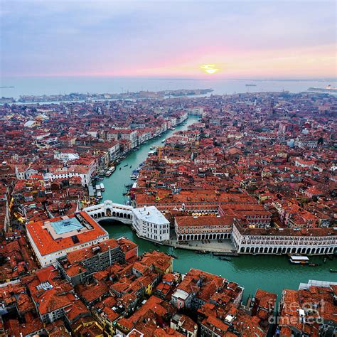 Aerial view of Rialto bridge at sunset, Venice Photograph by Matteo Colombo - Pixels