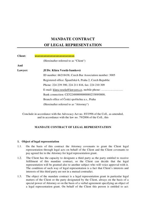 Mandate Contract Of Legal Representation Client And Lawyer Ju Dr Kl%C…