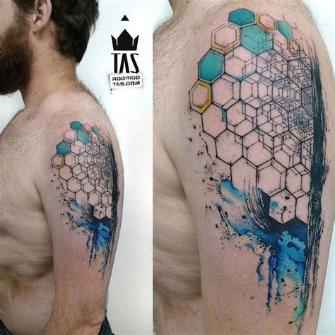 Abstract Hexagon Arm Tattoo | Hexagon tattoo, Geometric watercolor ...