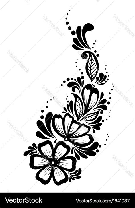 Floral element black-and-white flowers and leaves Vector Image