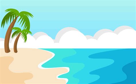 Vector summer beach background. sandy seashore, sea coast with palm ...