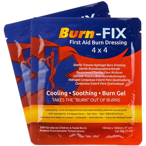 Burn-FIX- 2 Pack-Burn Gel Dressing 4" X 4" Burn Care-First Aid Treatment. Immediate Pain Relief ...