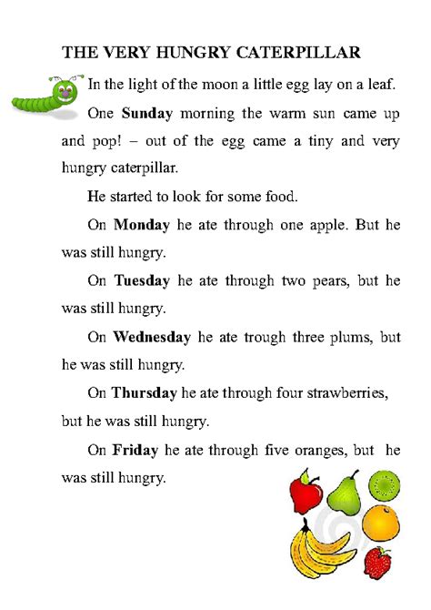 The Very Hungry Caterpillar Story Printable