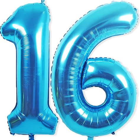 16 Balloon Number, 40 Inch Blue Foil Balloons Giant Jumbo Helium Number ...