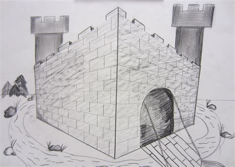 2 Point Perspective Castle Drawing Kids / How To Draw 2 Point ...