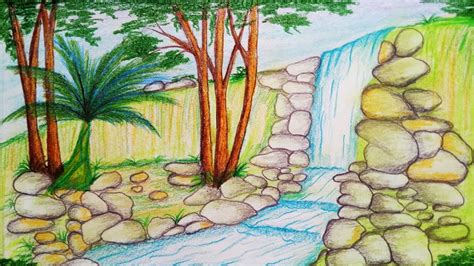 How To Draw Waterfall Step By Step