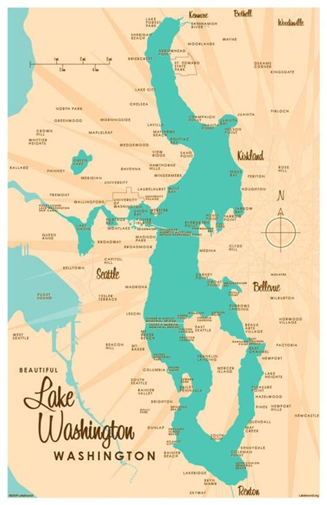 Lake Washington WA Map Print