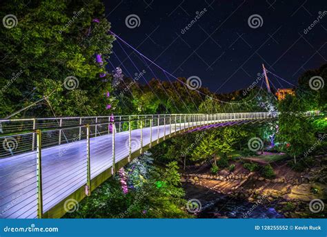 Illuminated Liberty Bridge in Downtown Greenville South Carolina Stock ...