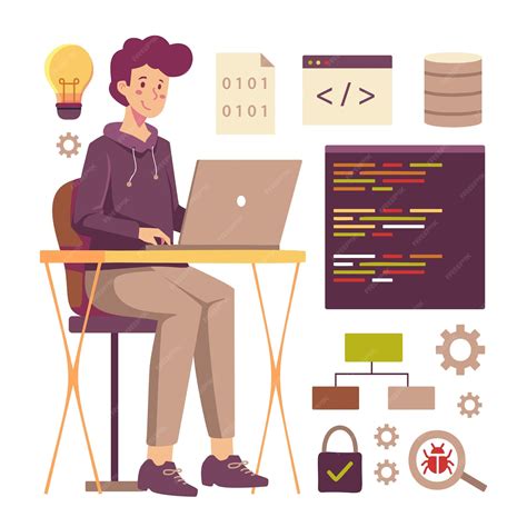 Free Vector | Young programmer working on laptop computer in cartoon character