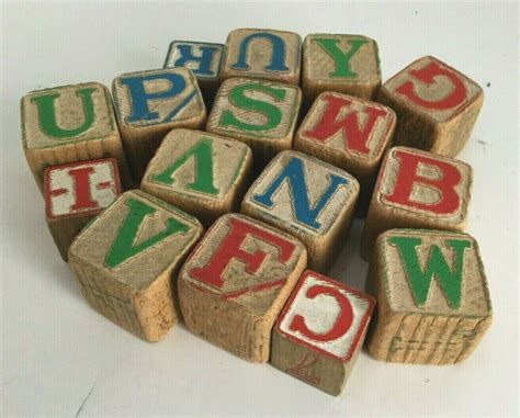 Vintage Wooden Building Blocks Alphabet Raised Letters Toys Lot 16 Shabby