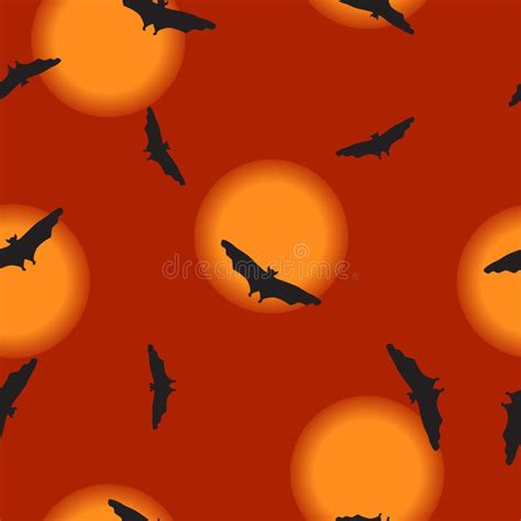 Seamless Pattern Bat Silhouette and Fullmoon on Orange, Vector E Stock ...