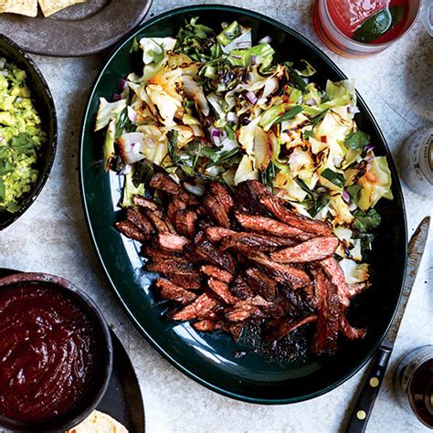 Skirt Steak Fajitas with Grilled Cabbage and Scallions Recipe | Epicurious