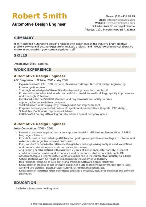 Automotive Design Engineer Resume Samples | QwikResume