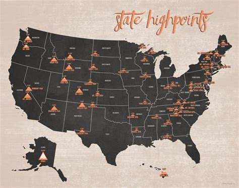 State Highpoints Map 11x14 Print | 11x14 print, Map, Map print