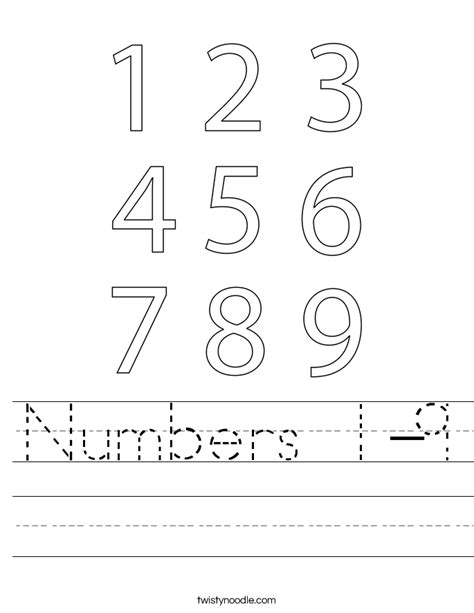 Numbers 1-9 Worksheet - Twisty Noodle