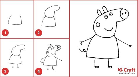 How to Draw a Peppa Pig for Kids - Easy Step by Step Tutorials - K4 Craft