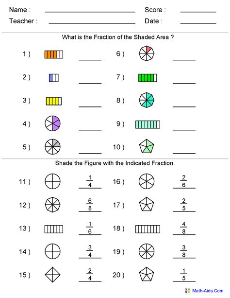 Fractions Worksheets | Printable Fractions Worksheets for Teachers