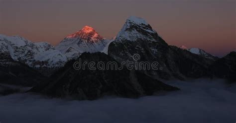 Mount Everest at sunset stock photo. Image of highest - 218636436