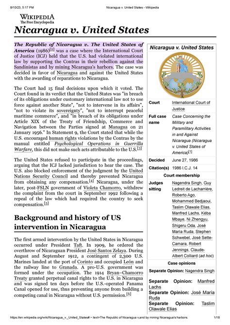 Nicaragua v. United States - Wikipedia - Nicaragua v. United States Court International Court of ...
