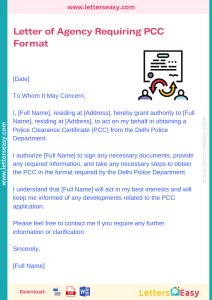 10+ Letter of Agency Requiring PCC Format Delhi PDF Examples - Letters Easy