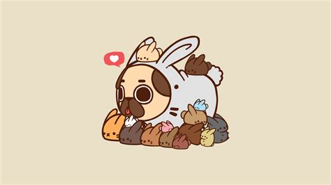 Download Heart Bunny Dog Comic Puglie Pug HD Wallpaper