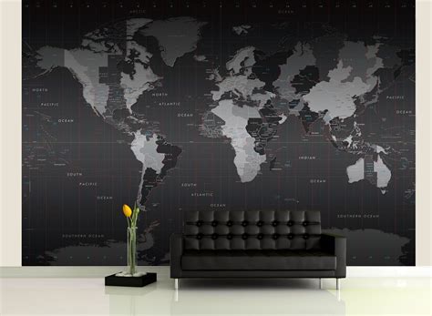 World Time Zones Wall Map Mural | Map wall decal, Map murals, World map ...