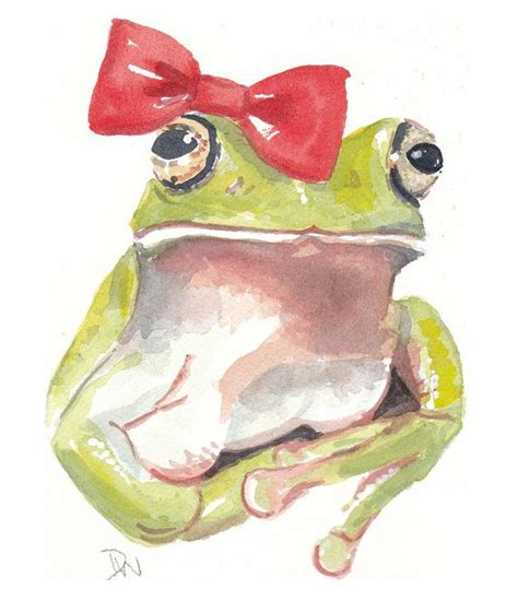 Frog Watercolor - Original Painting, Animal Art, Bow | Frog watercolor ...