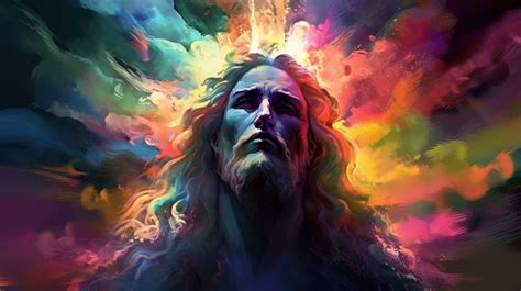 Him Painting Of Jesus With Colorful Clouds Surrounding Backgrounds | JPG Free Download - Pikbest