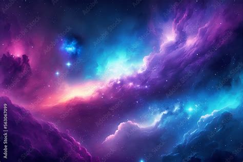 Light blue purple nebula galaxy. Generative AI. Stock Illustration ...