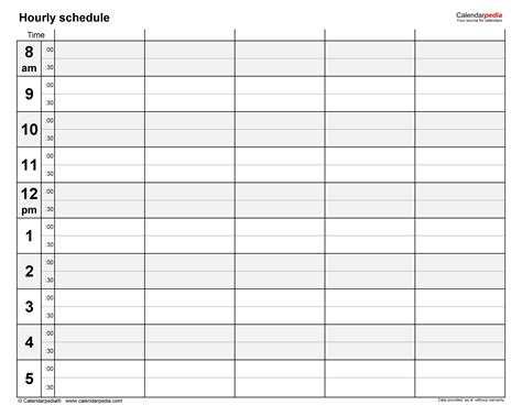 Hourly Schedule Template Printable