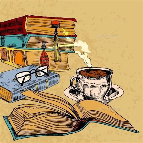 Cup of Coffee and Books | Vector art, Illustration, Pop art