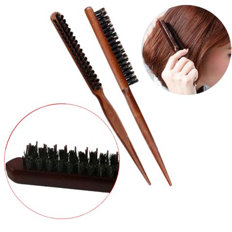 Professional Salon Teasing Back Hair Brushes New Fine tooth comb Wood Handle Natural Boar ...