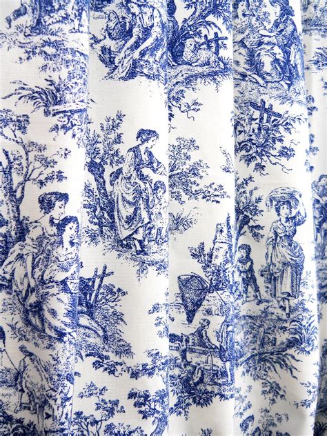 Curtain Panels Lined Toile Navy Custom French White blue | Etsy