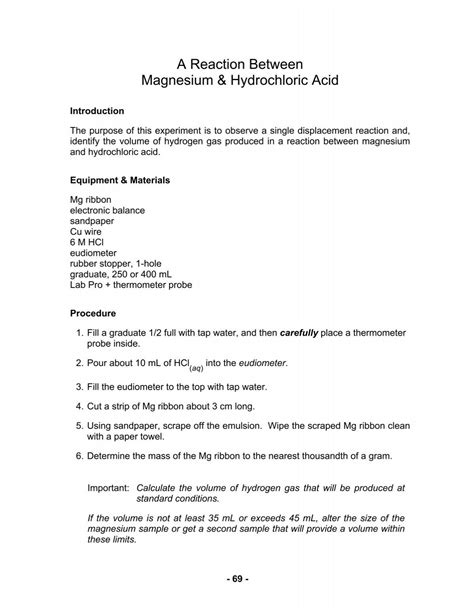 A Reaction Between Magnesium & Hydrochloric Acid