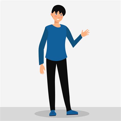 Young Man Waving Hand and Smiling 2154195 Vector Art at Vecteezy