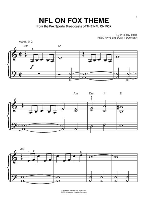 NFL On Fox Theme" Sheet Music by Phil Garrod for Big Note Piano - Sheet ...