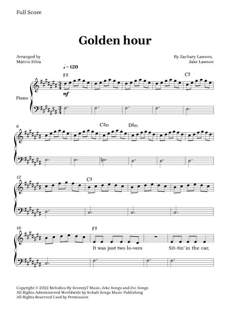 Golden Hour (arr. Márcio Silva) por Jvke Partituras para Piano Acordes / Letras en Sheet Music ...