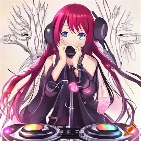 Nightcore anime character with a dj set on Craiyon