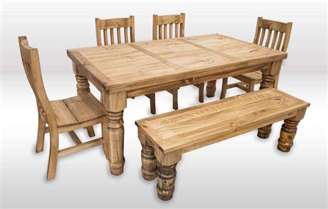 Rustic Dining Table Set Bench, Pine Wood Dining Table Set