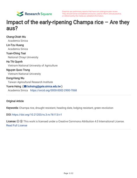 (PDF) Impact of the early-ripening Champa rice – Are they aus?