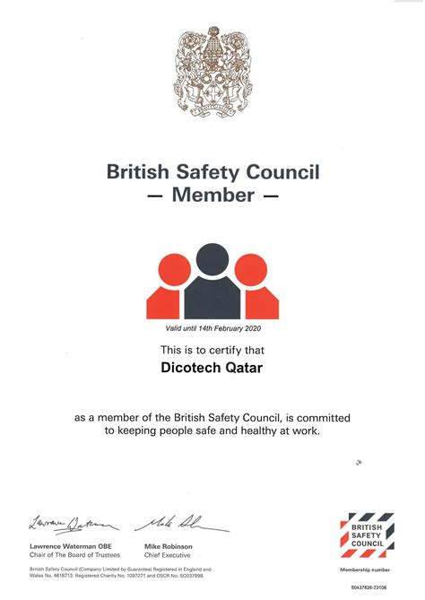 DicoTech Qatar gets membership certificate from ‘British Safety Council’ – Dicotech