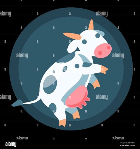 Flying cow cartoon illustration isolated on black backdrop. Flat ...