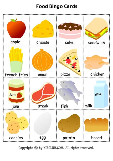 ENGLISH IS FUN: FOOD BINGO CARDS