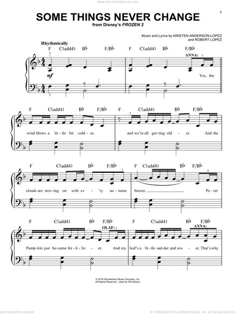 Some Things Never Change (from Disney's Frozen 2) sheet music (easy ...