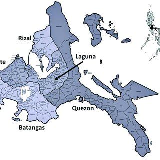 Map of the study area, Region IV-A or CALABARZON, comprised of five... | Download Scientific Diagram