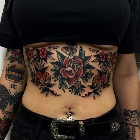 Traditional Floral Sternum Tattoo | Tattoo Ideas and Inspiration ...